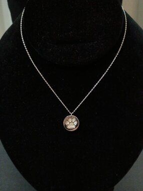 Touchstone Crystal by Swarovski Paws Off Interlocking Paw Print Necklace Silver